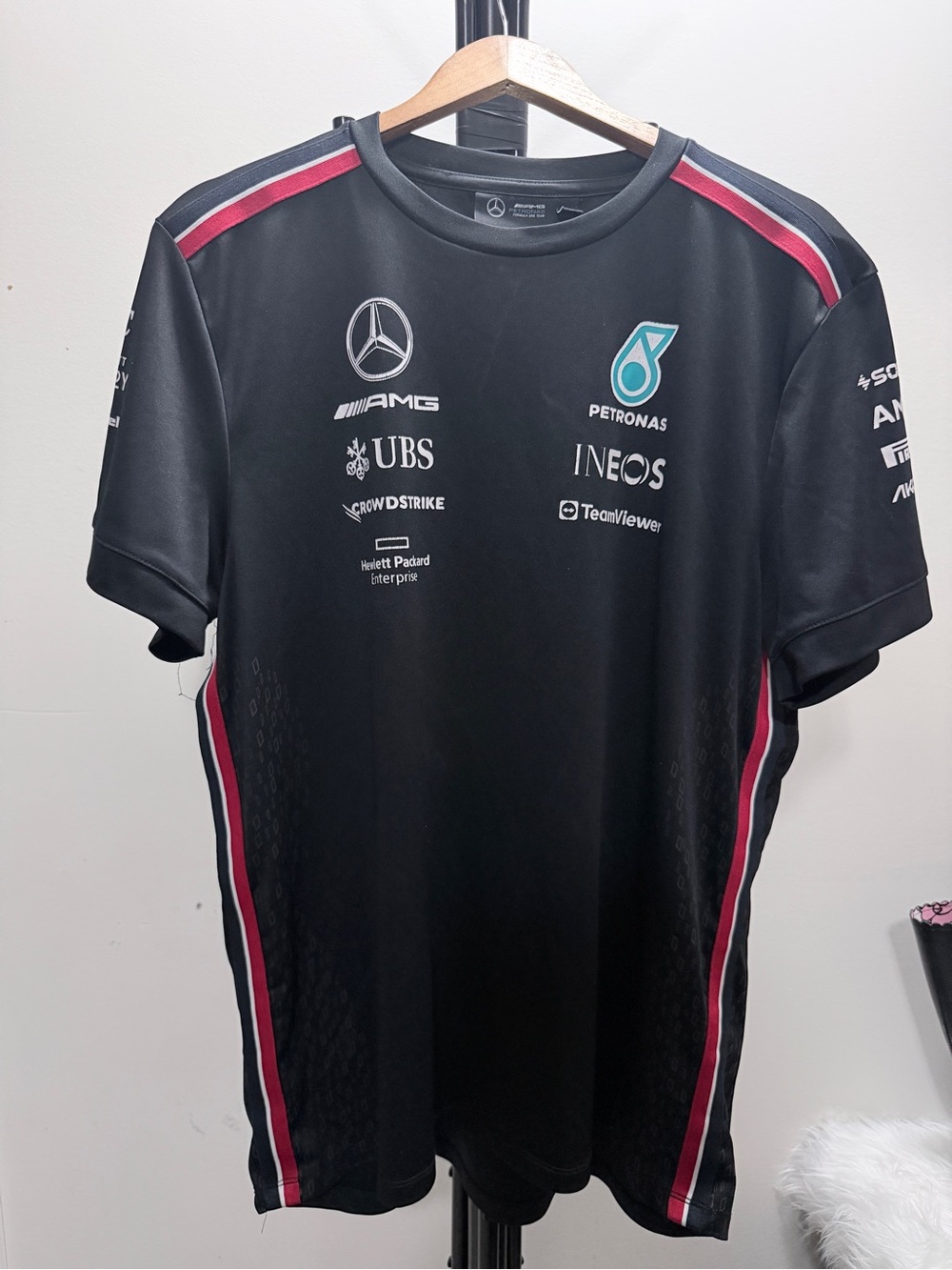 Mercedes AMG Petronas Black Team Tee with Pink Piping Size XL